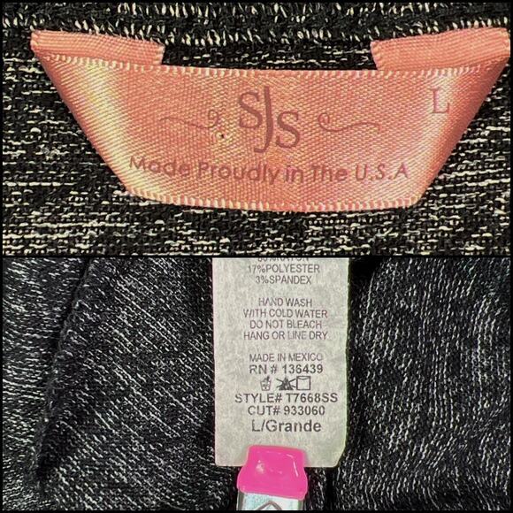 SJS Marled Black Gray Scoop T-Shirt Thankful Grateful Blessed Silver Metallic Lg - Picture 5 of 8